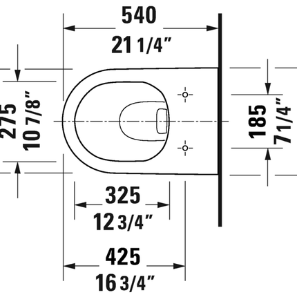 Duravit wall-mounted Rimless toilet Bowl   #257709D -  1.28/0.8 gpf - Plumbing Market