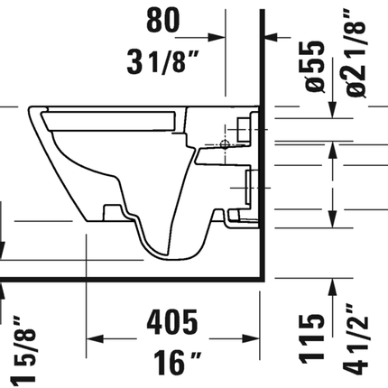 Duravit wall-mounted Rimless toilet Bowl   #257709D -  1.28/0.8 gpf - Plumbing Market