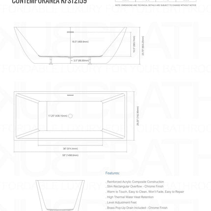 Kube Bath Contemporanea 59″ Free Standing Bathtub Kube Bath