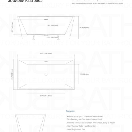 Kube Bath Squadra 63″ Free Standing Bathtub - White Kube Bath