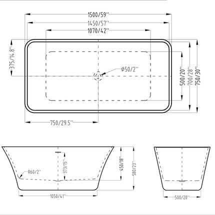 BLOSSOM One Piece Bathtub - BLOSSOM 1500GW-STK Kodaen