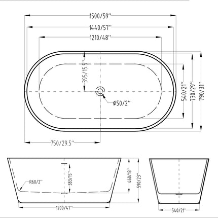 Kodaen Allure One Piece Freestanding Bathtub Kodaen