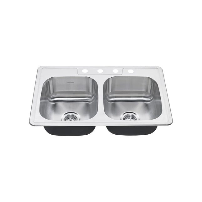 American Standard Colony 33 x 22-Inch Stainless Steel 4-Hole Top Mount Double-Bowl ADA Kitchen Sink 22DB.6332284S.075 - Plumbing Market