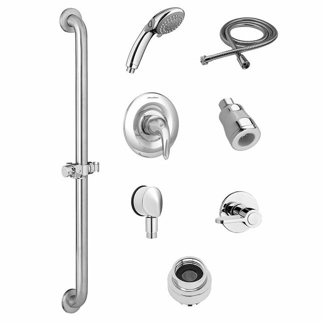 American Standard Commercial Shower System Trim Kit 1.5 gpm/5.7 Lpm with 36-Inch Slide-Grab Bar, Hand Shower and Showerhead TU662SG213.002 - Plumbing Market