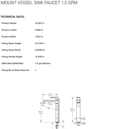 Grohe Defined Single Hole Single Handle Deck Mount Vessel Sink Faucet 4.5 L/min (1.2 GPM) Grohe