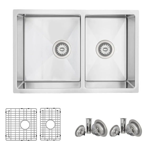 28 in Undermount Double Bowl Kitchen Sink, 18 Gauge Stainless Steel with Grids and Standard Strainers , by Stylish® S-403G Sevilla - Plumbing Market