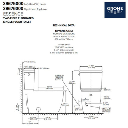 Grohe 2-piece 4.8 Lpf (1.28 Gpf) Right-hand Trip Lever Right Height Elongated Toilet Grohe