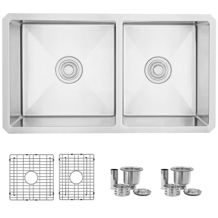 STYLISH 33 inch Double Bowl 60/40 Reversible Undermount  16G Stainless Steel Kitchen Sink S-322XG - Plumbing Market