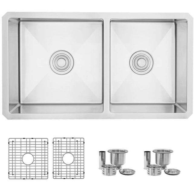 STYLISH 33 inch Double Bowl 60/40 Reversible Undermount  16G Stainless Steel Kitchen Sink S-322XG - Plumbing Market