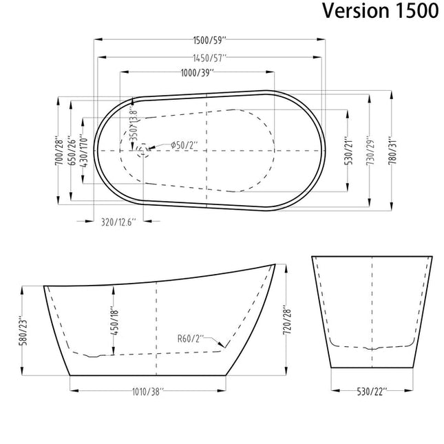 Kodaen BANANA One Piece Freestanding Bathtub Kodaen