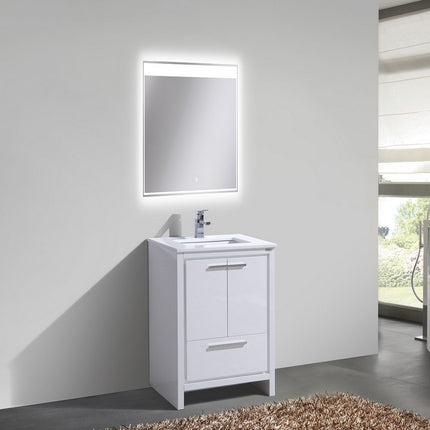 KubeBath Dolce 24″ High Gloss White Modern Bathroom Vanity With Quartz Countertop Kube Bath