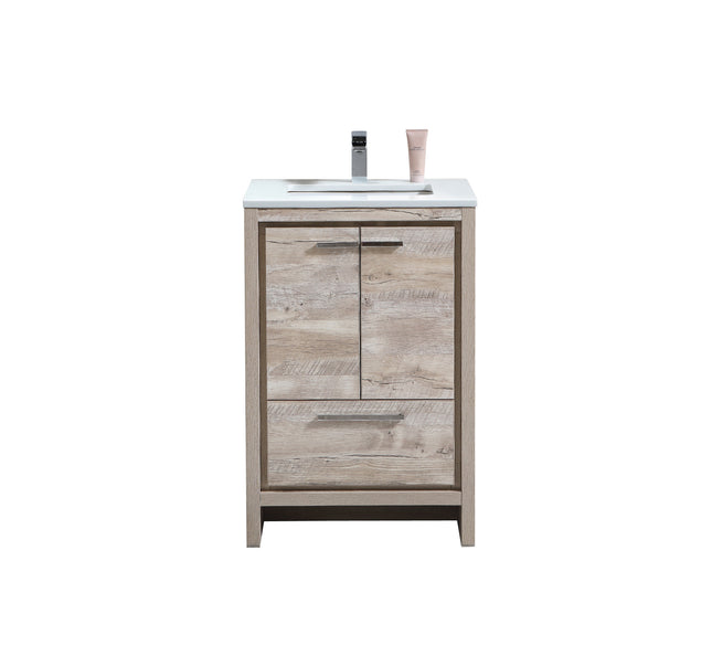 KubeBath Dolce 24″ Nature Wood Modern Bathroom Vanity With Quartz Countertop Kube Bath