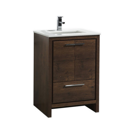 KubeBath Dolce 24″ Rose Wood Modern Bathroom Vanity With Quartz Countertop Kube Bath