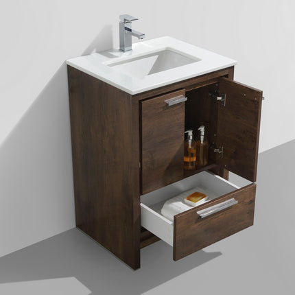 KubeBath Dolce 24″ Rose Wood Modern Bathroom Vanity With Quartz Countertop Kube Bath