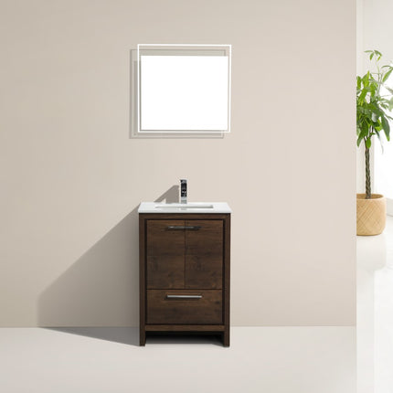 KubeBath Dolce 24″ Rose Wood Modern Bathroom Vanity With Quartz Countertop Kube Bath