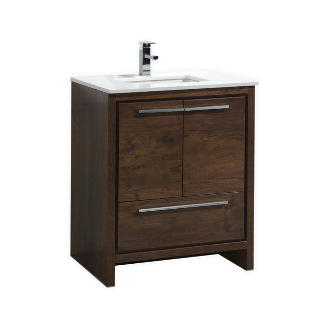 KubeBath Dolce 30″ Rose Wood Modern Bathroom Vanity With Quartz Countertop Kube Bath