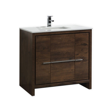 KubeBath Dolce 36″ Rose Wood Modern Bathroom Vanity With Quartz Countertop Kube Bath