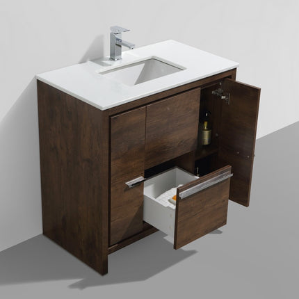 KubeBath Dolce 36″ Rose Wood Modern Bathroom Vanity With Quartz Countertop Kube Bath