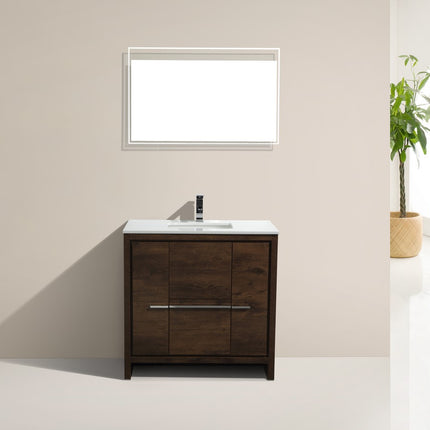 KubeBath Dolce 36″ Rose Wood Modern Bathroom Vanity With Quartz Countertop Kube Bath