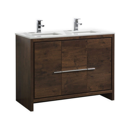 KubeBath Dolce 48″ Double Sink Rose Wood Modern Bathroom Vanity With Quartz Countertop Kube Bath