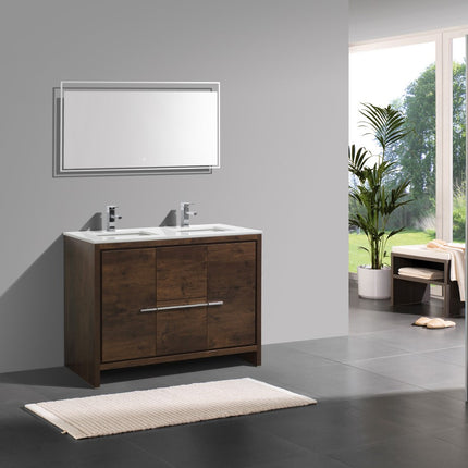 KubeBath Dolce 48″ Double Sink Rose Wood Modern Bathroom Vanity With Quartz Countertop Kube Bath