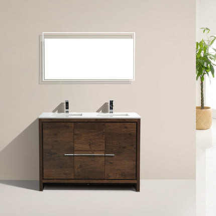 KubeBath Dolce 48″ Double Sink Rose Wood Modern Bathroom Vanity With Quartz Countertop Kube Bath