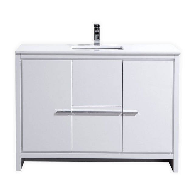 KubeBath Dolce 48″ High Gloss White Single Sink Modern Bathroom Vanity With Quartz Countertop Kube Bath