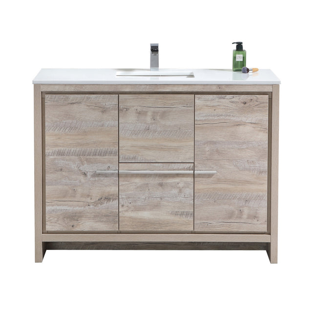 KubeBath Dolce 48″ Nature Wood Single Sink Modern Bathroom Vanity With Quartz Countertop Kube Bath