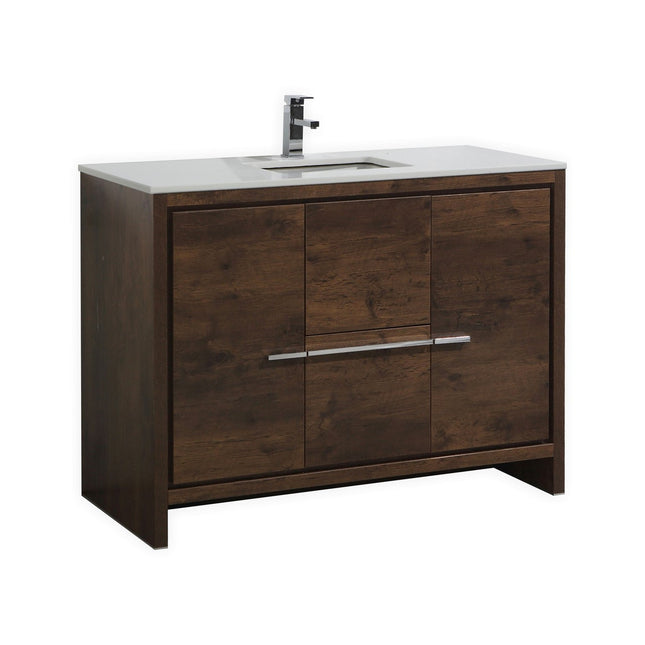 KubeBath Dolce 48″ Rose Wood Single Sink Modern Bathroom Vanity With Quartz Countertop Kube Bath