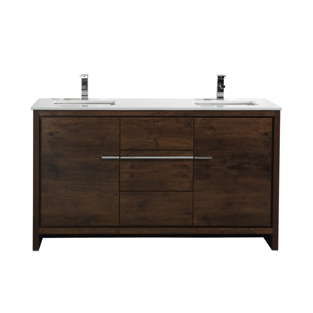 KubeBath Dolce 60″ Double Sink Rose Wood Modern Bathroom Vanity With Quartz Countertop Kube Bath