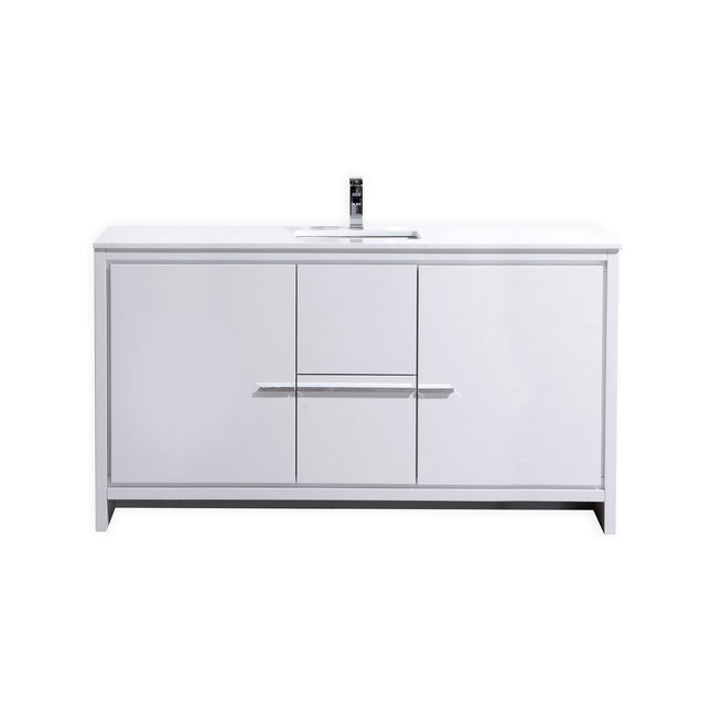 KubeBath Dolce 60″ High Gloss White Modern Bathroom Vanity With Quartz Countertop Kube Bath