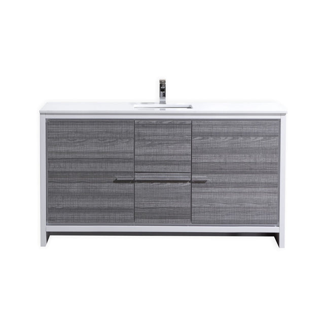 KubeBath Dolce 60″ Ash Gray Single Sink Modern Bathroom Vanity With Quartz Countertop Kube Bath