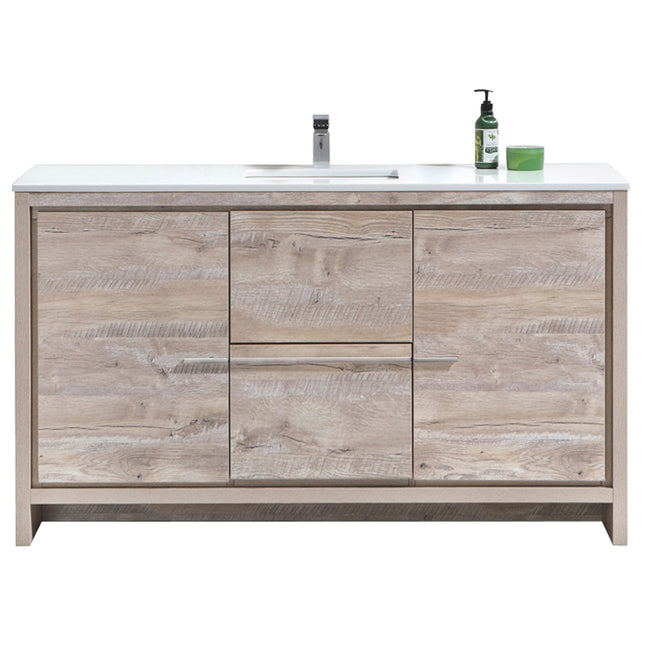 KubeBath Dolce 60″ Nature Wood Modern Bathroom Vanity With Quartz Countertop Kube Bath