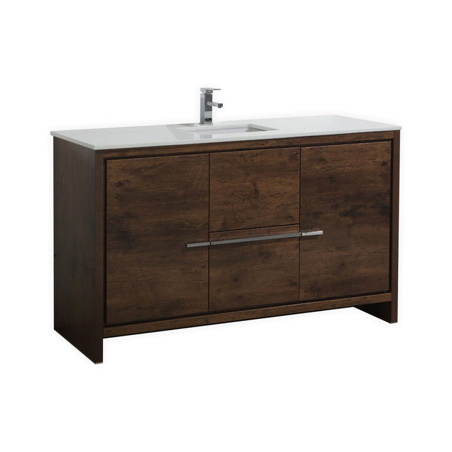 KubeBath Dolce 60″ Rose Wood Modern Bathroom Vanity With Quartz Countertop Kube Bath