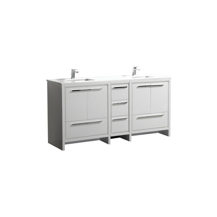 KubeBath Dolce 72″ Gloss White Double Sink Modern Bathroom Vanity With Quartz Countertop Kube Bath