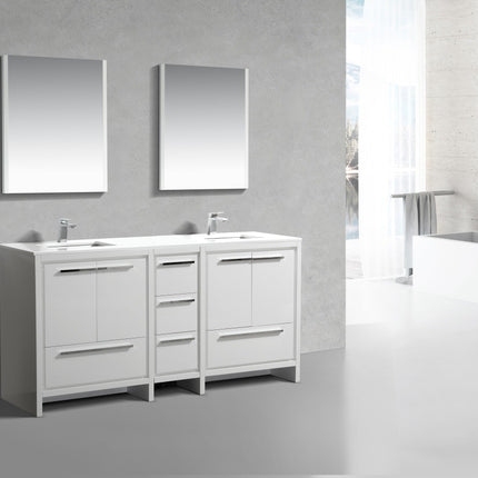 KubeBath Dolce 72″ Gloss White Double Sink Modern Bathroom Vanity With Quartz Countertop Kube Bath