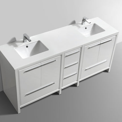 KubeBath Dolce 72″ Gloss White Double Sink Modern Bathroom Vanity With Quartz Countertop Kube Bath