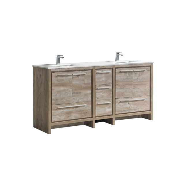 KubeBath Dolce 72″ Nature Wood Double Sink Modern Bathroom Vanity With Quartz Countertop Kube Bath