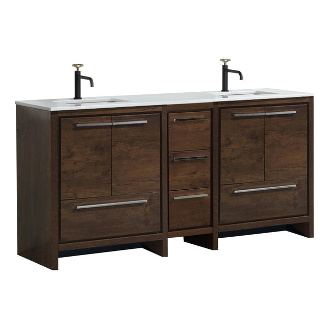 KubeBath Dolce 72″ Rose Wood Double Sink Modern Bathroom Vanity With Quartz Countertop Kube Bath