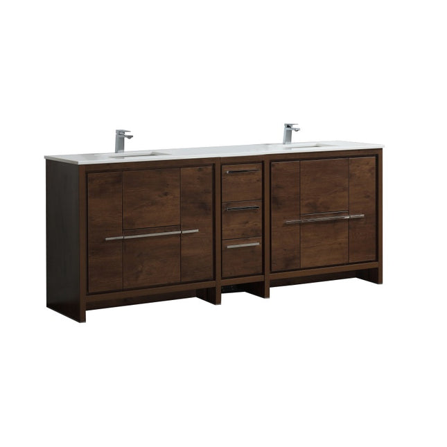 KubeBath Dolce 84″ Rose Wood Double Sink Modern Bathroom Vanity With Quartz Countertop Kube Bath