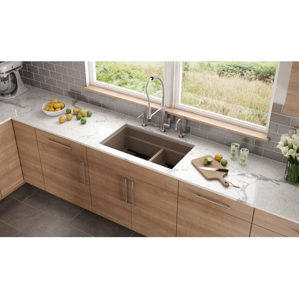 Franke 32.0-in. x 18.75-in. Undermount Double Bowl Granite Kitchen Sink with Low Divide in Oyster Franke