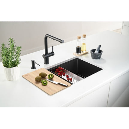 Franke Maris 33-in. x 19.3-in Granite Undermount Single Bowl Workcenter Kitchen Sink Champagne Franke