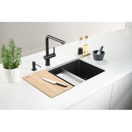 Franke Maris 33-in. x 19.3-in Granite Undermount Single Bowl Workcenter Kitchen Sink Polar White Franke