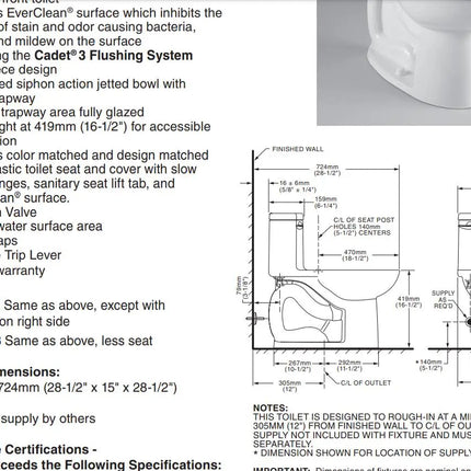 American Standard 1.28 GPF Compact Cadet 3 Elongated Toilet White - Plumbing Market