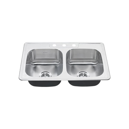 American Standard Colony 33 x 22-Inch Stainless Steel 3-Hole Top Mount Double-Bowl ADA Kitchen Sink 22DB.6332283S.075 - Plumbing Market