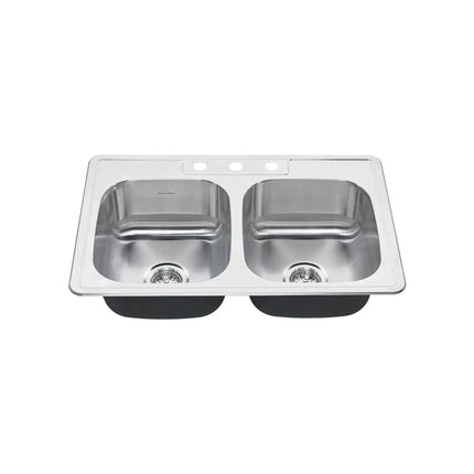 American Standard Colony 33 x 22-Inch Stainless Steel 3-Hole Top Mount Double-Bowl ADA Kitchen Sink 22DB.6332283S.075 - Plumbing Market