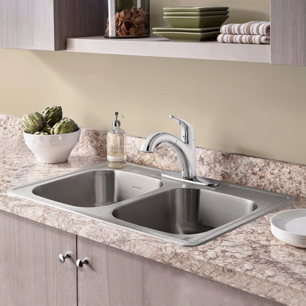 American Standard Colony 33 x 22-Inch Stainless Steel 3-Hole Top Mount Double-Bowl ADA Kitchen Sink 22DB.6332283S.075 - Plumbing Market