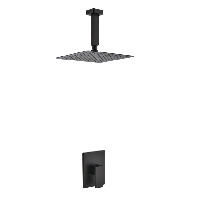 Kube Bath Aqua Piazza Black Shower Set With 12" Ceiling Mount Square Rain Shower Kube Bath