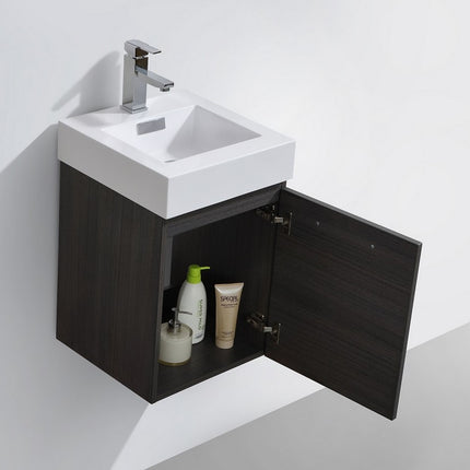 Kube Bath Bliss 16″ High Gloss Gray Oak Wall Mount Modern Bathroom Vanity Kube Bath