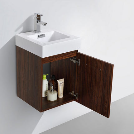 Kube Bath Bliss 16″ Walnut Wall Mount Modern Bathroom Vanity Kube Bath